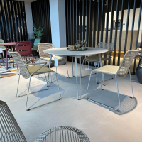 Weishäupl - Essgruppe Slope Outdoor Tischplatte Keramik Ananda Gestell Edelstahl Perlbeige Pulverbeschichtet - 12