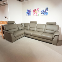 Polinova - Ecksofa Urbino Leder Vivre Smoke Grau Füße Aluminium Inklusive Kopfstütze - 5