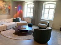 Giorgetti - Sessel 2er Set All Around Innen Stoff Cruise Melange Lagune Beige Grün Außen Leder Ottanio 9149 Grün Drehfuß Metall Bronze Lackiert - 6