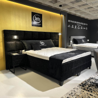 Eigene Herstellung - MARKE SERTA // Boxspringbett Luxury Magnum Grande Stoff Schwarz Gold Manyas Z3 Inkl. Nachtkonsolen - 5