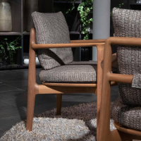 Poliform - Outdoor Essgruppe Magnolia Stuhl Stoff Bris Taupe Grau Gestell Iroko Natural Tisch Monolith Cementoskin Creme Weiß - 3