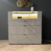 Wöstmann - Highboard WM2380 Lack Samtgrau Wildeiche Massiv Soft Gebürstet Mit Glasausschnitt - 2