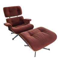 Vitra - Sessel Lounge Chair Stoff Calma Brandy Rot mit ottoman - 6