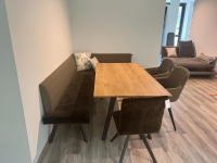 Anrei - Sitzgruppe Uno Bank Stoff Sitz Q283 Anthrazit Rücken Q273 Grau Stuhl 812 Stoff Q283 Anthrazit Und Armlehnstühlen 138 Stoff Q273 Grau Gestell Buche Zartbitter mit Tisch Uno mit Ansteckplatte 180/235 x 90 cm, H 76 cm Ohne Kissen - 5