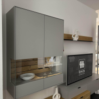 Wöstmann - Wohnwand WM 2380 Lack Samtgrau Holz Balkeneiche Und Wildeiche Massiv Mit Beleuchtung - 5