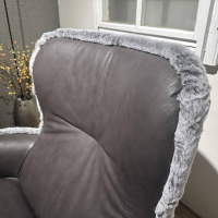 Paul Lindberg - Sessel Minu Sitzfläche Leder Elegance Anthrazit Rücken Webpelzbezug Eisbär Grey Grau Füße Schwarz Pulverbeschichtet Mit Hocker - 7