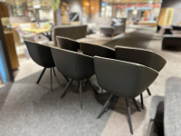 Wimmer - 6er Set Armlehnstuhl Wood Innen Stoff Q2 Curl 807 Außen Leder Colorado Anthrazit Gestell Metall Schwarzgrau - 6