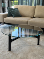 Bielefelder Werkstätten - Coffee table Porto Top glass Optiwhite Frame ash black veneered Metal knots stainless steel colored - 3