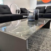 Minotti - Beistelltisch Linha Platte Marmor Grigio Orobico Grau Seitenteile Aluminium Braun - 6