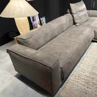 freistil Rolf Benz - Ecksofa Freistil 136 Leder 9225 Braungrau Füße Stahl Tiefschwarz Inklusive Kissen Mit Rolle - 4