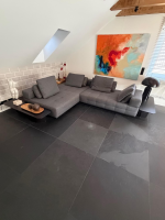 Minotti - Ecksofa Lawrence Clan Stoff Shibuya 15 Fumo Grau Gestell Massivholz mit 2 Eckkonsolen - 8
