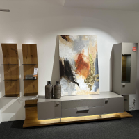 Gwinner - Wohnwand Kubo Media Lack Seidenmatt Fango Grau Holz Balkeneiche Honig - 2