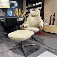 Leolux - Sessel Cream Plus R10 101 Leder Off White Weiß Schale Nussbaum Fuß Pure Epoxy Charcoal Matt Schwarz Mit Hocker - 3