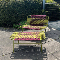Paola Lenti - Outdoor Sessel Telar Geflecht 1A Weave Bordeaux Rot Und Verde Grün Gestell Stahl Verde Grün Mit Hocker - 2