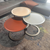 Christine Kröncke - 3er-Set Beistelltisch Trio Platte Lack High Hell Beige Medium Ocean Grau Low Maroon Braun Rot Metallgestell Bronze Look Schwarz - 6
