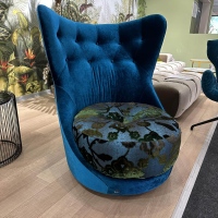 Bretz - Drehsessel Coco Island Hoch In Stoff 61 9426 Velours Enzianblau Blau Und Sitzkissen Stoff 67 3832 Arabesk Türkis - 4