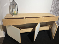 Anrei - Sideboard Stamm 03 Asteiche Weiß Geölt Massiv Türen Glas Weiß Gestell Schwarz - 4