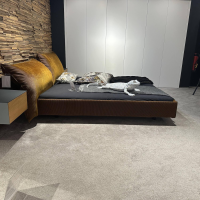 Möller Design - Systembett MD13 Stoff Charmelle Cord 52 Rot Braun Holzfuß Schwarz Mit Kopfteil Rose - 6