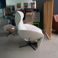 Jori - Relaxsessel Daydreamer Innen Stoff Galetti 003 Grau Außen Leder Lipano Ovo Grau 4 Sternfuß Schwarz - 6