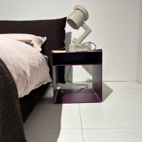 Möller Design - Bettanlage MD 13 Rose Stoff Charmelle Cord 103 Aubergine Violett Holzfuß Inklusive Beistelltisch Und Metallcontainer - 5