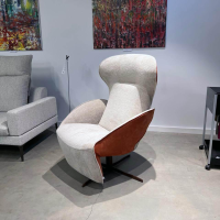 Jori - Relaxsessel Daydreamer Innen Stoff Mumble C0026 Beige Außen Leder Nubuk Rosso Braun Orange Drehgestell Metall Oxid Rot - 5