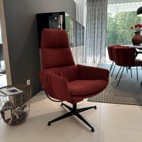 KFF - Lounge Sessel Faye Casual Stoff Rohi Credo Lampion Rot 4 Fuß Sterngestell Drehbar Struktur Schwarz mit Hocker - 4