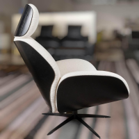 IP Design - Trinity Sessel Holzschale Schwarz Gebeizt Stoff Queen BW1775-171 Beige Weiß - 6