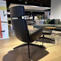 KFF - Sessel Arva Lounge Leder Sauvage 8102 Anthrazit Drehgestell Metall Schwarz Inklusive Hocker Und Kopfstütze - 6