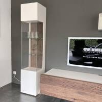 Gwinner - Wohnwand Bohle Lack Weiß Struktureiche Geräuchert mit Beleuchtung - 6