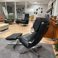 Berg Furniture - Sessel Nasa Hoch Leder Rustical 99991 Schwarz Sternfuß Aluminium Matt Mit Wippfunktion Inklusive Hocker - 9