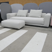 COR - Sofa Moss 74311 Stoff 10120 Greige Grau Beige Füße Verchromt Inklusive Hocker Und Rückenkissen - 7