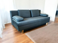 Eigene Herstellung - Schlafsofa Stoff Velour Petrol Blau Gestell Eiche Hell Mit Bettkasten - 8
