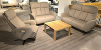 Hukla - Polstergarnitur Havanna Leder Credo Pearl Grau Beige Gestell Metallkufe Schwarz Inklusive Kissen - 7