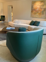 Giorgetti - Sessel 2er Set All Around Innen Stoff Cruise Melange Lagune Beige Grün Außen Leder Ottanio 9149 Grün Drehfuß Metall Bronze Lackiert - 3