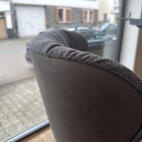 Freifrau - Sessel Leya Wingback Chair Innen Stoff Shake Walnut Braun Grau Außen Leder Muscat Carbon Braun Grau Mit Hocker - 2