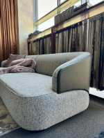 Rubelli Casa - Sofa 260 Lago Stoff Grau Rücken Leder Schwarz Füße Schwarz - 9