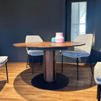 Rodam - Esstisch Nuss Splint Geölt Und Gewachst Rund Bodenplatte Carbon Schwarz Mit Klappauszug - 4