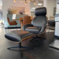 IP Design - Sessel Trinity Leder Space Black Schwarz Schale Nussbaum Geölt Sternfuß Metall Matt Schwarz Inklusive Hocker - 4