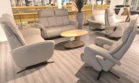 Hukla - Polstergarnitur Havanna Leder Credo Pearl Grau Beige Gestell Metallkufe Schwarz Inklusive Kissen - 8