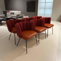 KFF - 6er Set Armlehnstuhl Gaia Rücken Stoff Rohi Cleo Lampion Rot Orange Sitz Leder Sauvage Terracotta Rot Gestell Schwarz - 5