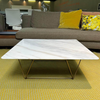 Walter Knoll - Beistelltisch Oki 131 T8 Platte Naturstein Bianco Lasa Weiß Gestell Messing Inklusive Kunststoffgleiter - 4
