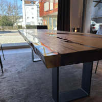 Riva1920 - Esstisch Kauri Newton Platte Holz Kauri Mit Kunstharz Ausgegossen Gestell Eisen Irondust Lackiert - 4