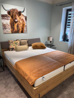 Musterring - Schlafzimmer Sala 2 0 Schrank Front Glas Weiß Korpus Eiche Bianco Bett Kopfteil Und Korpus Holz Füße Schiefer Grau - 6