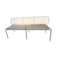 Tonon - Bank Corda Geflecht 162 Linen Beige Gestell Metall Schwarz Lackiert Inklusive Sitzkissen Stoff Grau - 6