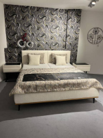 Hukla - Polsterbett Pablo PB Stoff Kama Natur Beige Fuß Metall Schwarz Mit Nachtkonsolen Holzablage Schwarz Und Matratze - 5