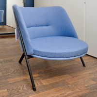 Tecta - Loungesessel DS70 Stoff Dama 75 Mittelblau Blau Gestell Schwarz Pulverbeschichtet Mit Kissen Und Hocker - 8