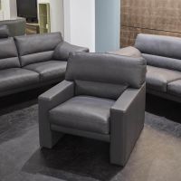 Erpo - Garnitur Einzelsofa GA210 Mit Sessel GA200 Bezug Leder 43.059 Grau Inklusive Kopfstütze - 11