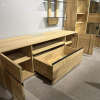 Decker - Wohnwand Ameno Wildeiche Massiv Bianco Weiß Geölt Rückwand Schiefer Inkl. Beleuchtung - 3