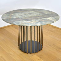 Janua - Esstisch Basket Stein Platte Rainforest Green Grün Gestell Messinglasur Bronze - 3