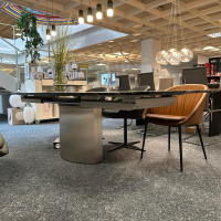 Draenert - Esstisch Adler 1224 Platte Gneis Silver Paradiso Grau Geledert Sockel Edelstahl Matt Geschliffen Ohne Rollen - 5